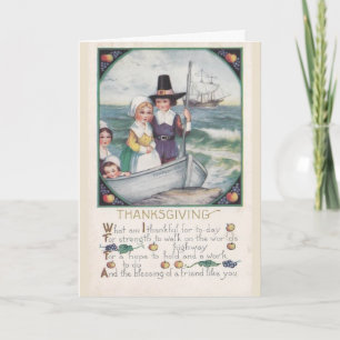 Cartão De Festividades Vintage - Bênçãos de Amigos no Dia de Ação de Graç