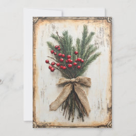 Cartão De Festividades Vintage Berries e Evergreen Holiday Card