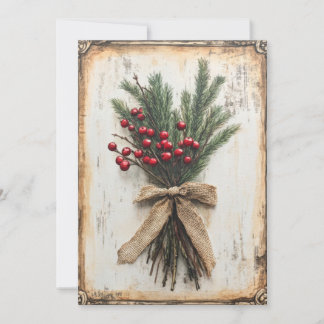 Cartão De Festividades Vintage Berries e Evergreen Holiday Card