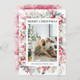 Cartão De Festividades Vintage Berries Foto da Família de Natal