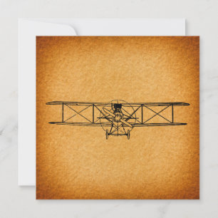 Cartão De Festividades Vintage Biplane Antiguado Aeronave Arte da Aviaç