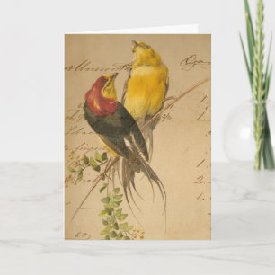 Cartão De Festividades Vintage Birds and Ledger Paper, Christmas