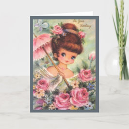 Cartão De Festividades Vintage Birthday Flower Girl
