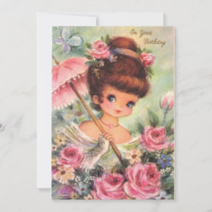 Cartão De Festividades Vintage Birthday Flower Girl