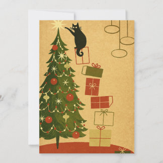 Cartão De Festividades Vintage Black Cat Decorating Christmas Tree
