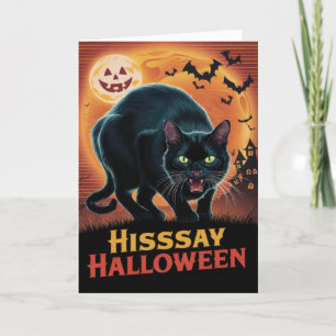 Cartão De Festividades Vintage Black Cat Hisssay Halloween