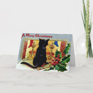 Cartão De Festividades Vintage Black Cat No Natal