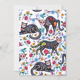 Cartão De Festividades Vintage Black White Cats Halloween Gótica Floral