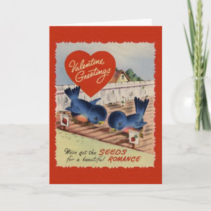 Cartão De Festividades Vintage Blue Birds Seeds of Romance Valentine