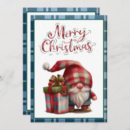 Cartão De Festividades Vintage Blue Buffalo Xadrez Watercolor Red Gnomo