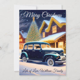 Cartão De Festividades Vintage Blue Car - Feliz Natal