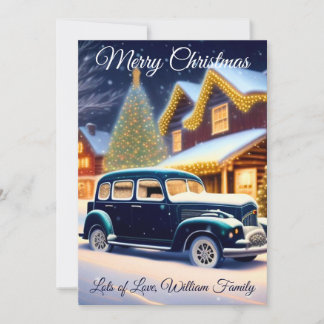 Cartão De Festividades Vintage Blue Car - Feliz Natal