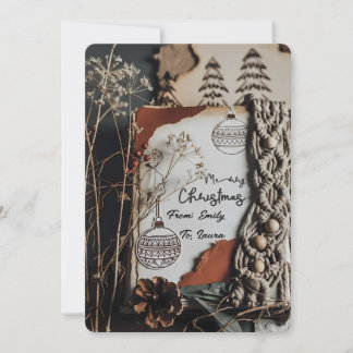 Cartão De Festividades Vintage Boho Rustic Macrame Christmas Custom Text