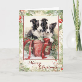Cartão De Festividades Vintage Border Collie Christmas