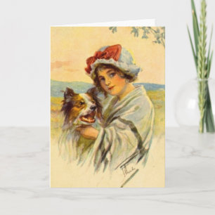 CARTÃO DE FESTIVIDADES VINTAGE BORDER COLLIE VALENTIN