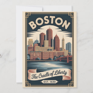 Cartão De Festividades Vintage Boston Massachusetts Berço da Liberdade