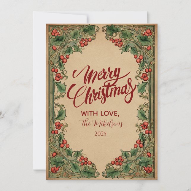 Cartão De Festividades Vintage Botanical Holiday (Frente)