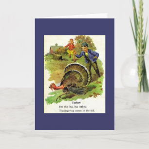 Cartão De Festividades Vintage Boy & Girl with Graças Turkey