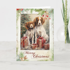 Cartão De Festividades Vintage Brittany Spaniel Natal