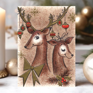 Cartão De Festividades Vintage Buck And Doe Deer Christmas