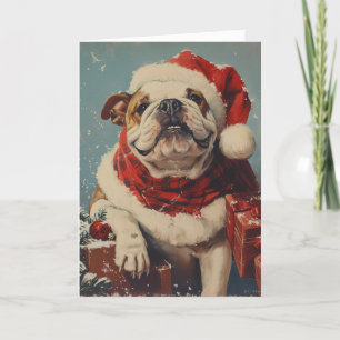 Cartão De Festividades Vintage Bulldog personalizado no Natal