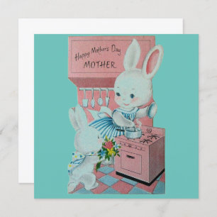 Cartão De Festividades Vintage Bunnies Feliz Dia das Mães Mãe
