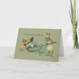 Cartão De Festividades Vintage Bunny E Chicken Páscoa Greeting Card