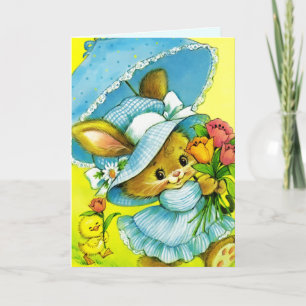 Cartão De Festividades Vintage Bunny e Páscoa Pintinho