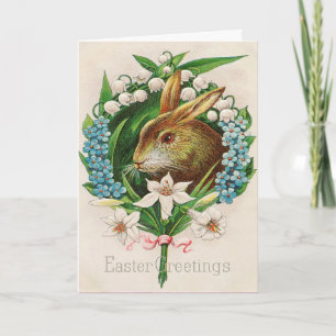 Cartão De Festividades Vintage Bunny Floral Wreath Páscoa Saudações