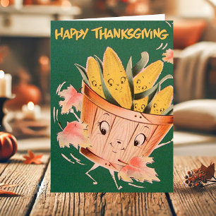Cartão De Festividades Vintage Bushel do Corn Happy Ação de Graças
