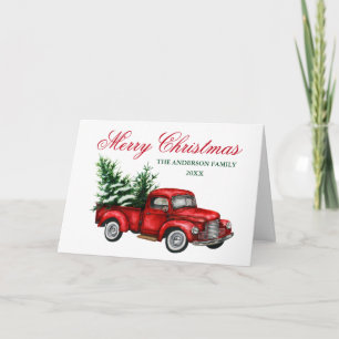 Cartão De Festividades Vintage Caminhão Vermelho Feliz Natal Dourado