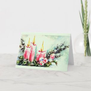 Cartão De Festividades Vintage Candle Centerpiece Christmas Card