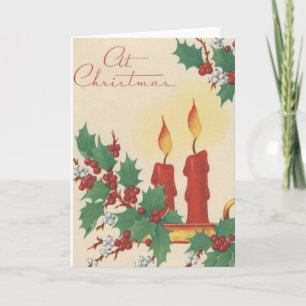 Cartão De Festividades Vintage Candle E Holly Christmas Card