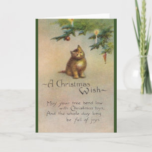 Cartão De Festividades Vintage Cat e Tree Christmas Greeting Card