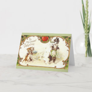 Cartão De Festividades Vintage Cat Wedding Valentine's Day Card
