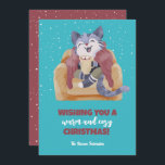 Cartão De Festividades Vintage Cat Winter Holiday Felry Christmas<br><div class="desc">Bela caricatura animal com trocadilhos engraçados para sua comemoração de feriado. Você pode personalizar o texto e a cor do plano de fundo para ajustado da sua ocasião. Excelente para crianças e crianças que amam animais.</div>
