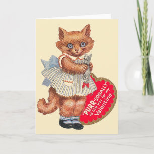 Cartão De Festividades Vintage Cat With Toy Mouse Valentine's Day Card