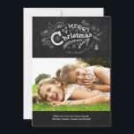 Cartão De Festividades Vintage Chalkboard Sinal de Natal<br><div class="desc">Este elegante cartão de Natal tem um fundo de textura de quadro-negro para um olhar de vintage. Ele apresenta um cartaz decorativo de Natal com ícones festivos de férias. Inclui uma imagem de família e nomes.</div>