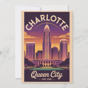 Cartão De Festividades Vintage Charlotte Carolina do Norte Rainha Cidade