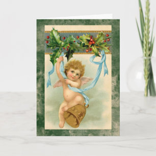 Cartão De Festividades Vintage cherub angel christmas holiday card