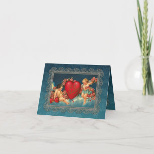 Cartão De Festividades Vintage Cherubs and Valentine Heart