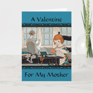 Cartão De Festividades Vintage Child Girl Namorados para a Mãe