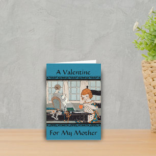 Cartão De Festividades Vintage Child Girl Namorados para a Mãe