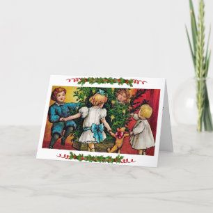 Cartão De Festividades Vintage Children Dance Around Tree Christmas Card