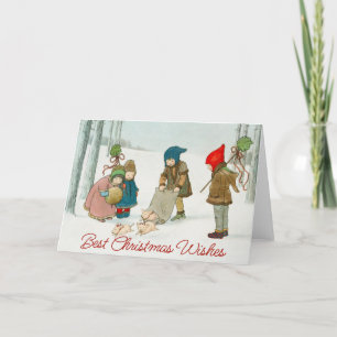 Cartão De Festividades Vintage Children in Snow Holiday Christmas Wish (C