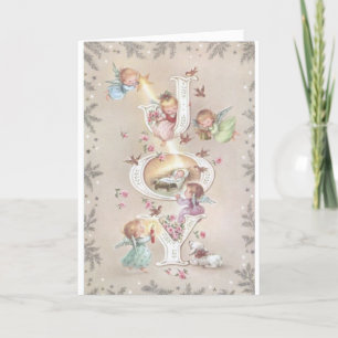Cartão De Festividades Vintage Christmas -Angels Bring Joy to Baby Jesus,