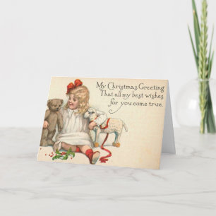 Cartão De Festividades Vintage Christmas Card with Little Girl