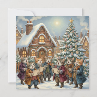 Cartão De Festividades Vintage Christmas Cats Singing Near Christmas Tree