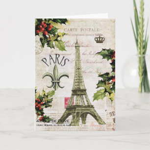 Cartão De Festividades Vintage Christmas Eiffel tower notecard