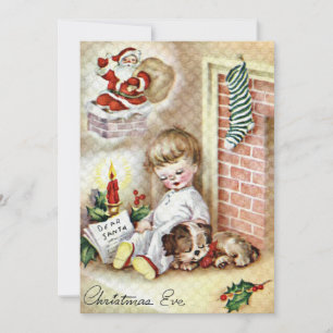 Cartão De Festividades Vintage Christmas Eve Child and Puppy Sleeping